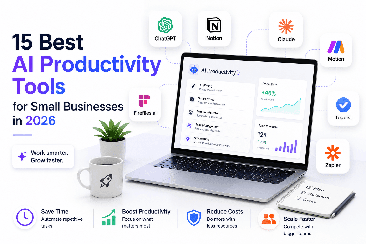 15 Best AI Productivity Tools for Small Businesses in 2026 — HyzenPro article cover