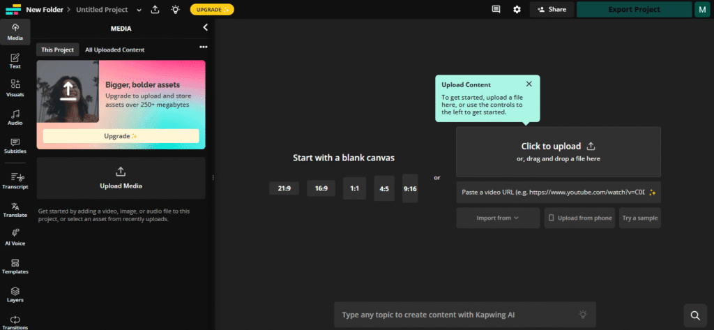 kapwing interface 
